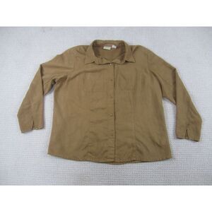St Johns Bay Shirt Womens XL Brown Long‎ Sleeve Button Down Casual Polyester